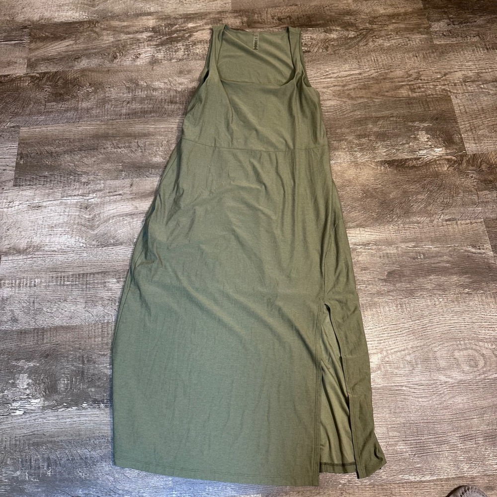 Beyond Yoga Womens Olive Green Square Neck Sleeveless Maxi Dress Side Slit L